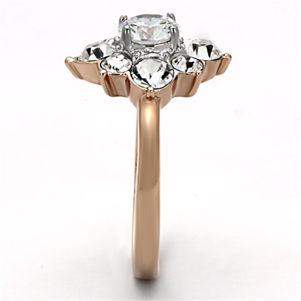 TK1168 - Two-Tone IP Rose Gold Stainless Steel Ring with AAA Grade CZ in Clear LuxuryLifeWay Online Store
