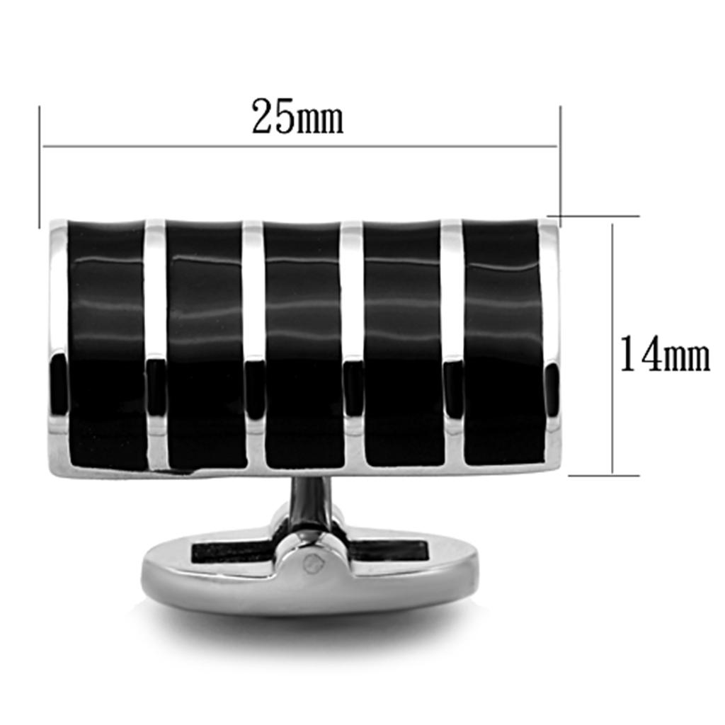 TK1263 - High polished (no plating) Stainless Steel Cufflink with Epoxy in Jet LuxuryLifeWay Online Store