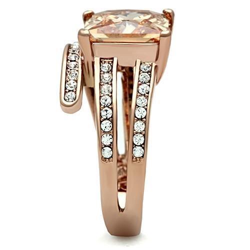 TK1665 - IP Rose Gold(Ion Plating) Stainless Steel Ring with AAA Grade CZ in Champagne LuxuryLifeWay Online Store