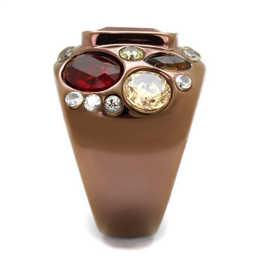 TK1790LC - IP Coffee light Stainless Steel Ring with AAA Grade CZ in Ruby LuxuryLifeWay Online Store