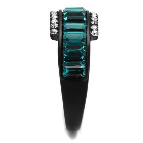 TK2190 - IP Black(Ion Plating) Stainless Steel Ring with Top Grade Crystal in Blue Zircon LuxuryLifeWay Online Store