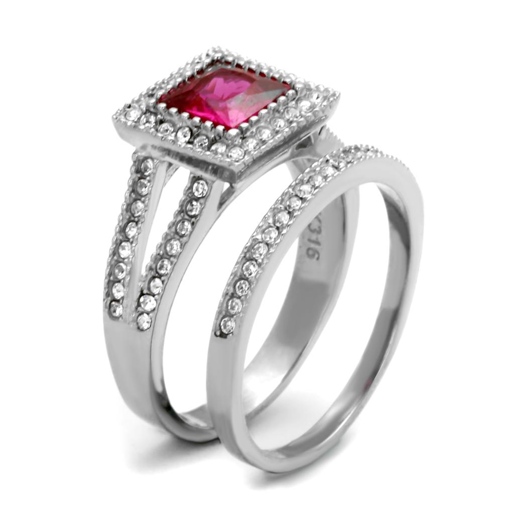 TK2293 - High polished (no plating) Stainless Steel Ring with AAA Grade CZ in Ruby LuxuryLifeWay Online Store