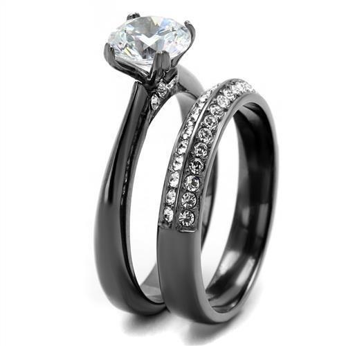 TK2797 - IP Light Black (IP Gun) Stainless Steel Ring with AAA Grade CZ in Clear LuxuryLifeWay Online Store