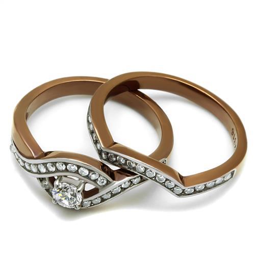TK2953 - Two Tone IP Light Brown (IP Light coffee) Stainless Steel Ring with AAA Grade CZ in Clear LuxuryLifeWay Online Store