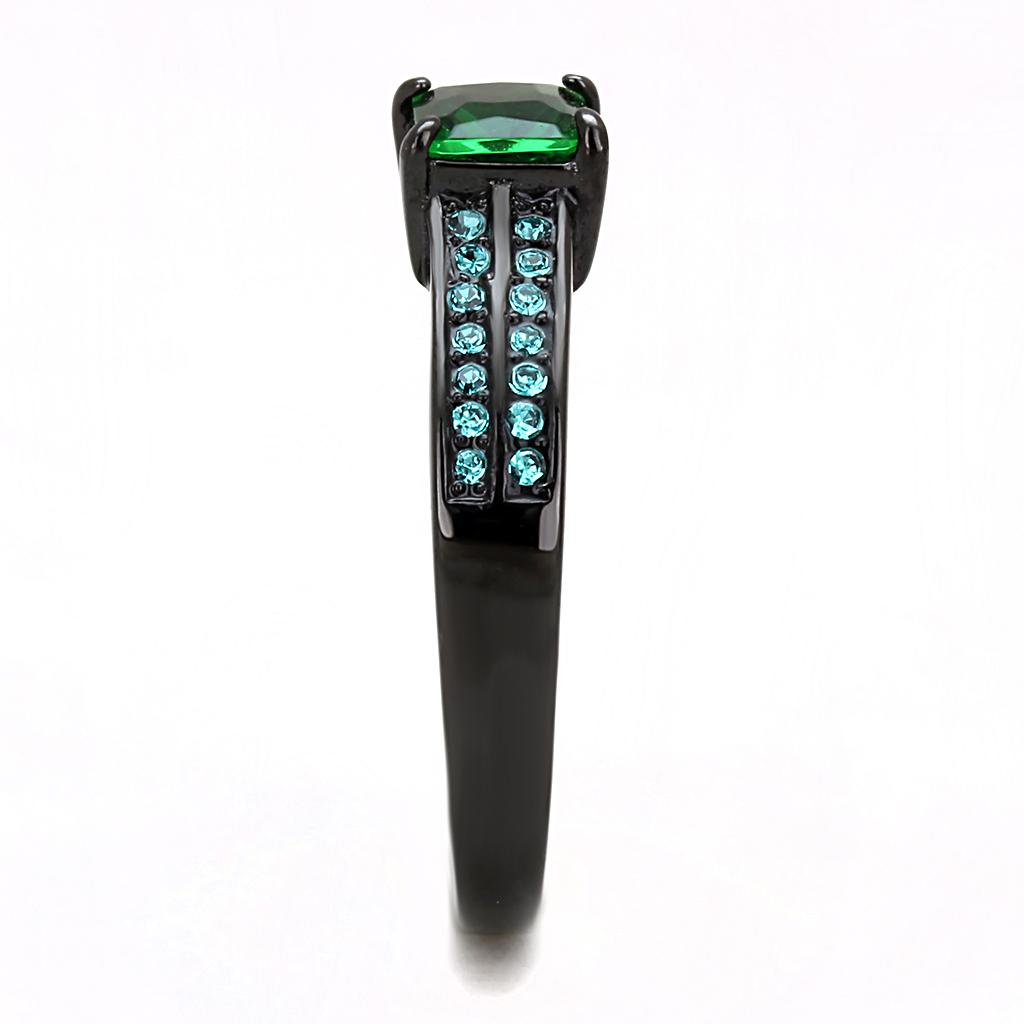 TK3064 - IP Black(Ion Plating) Stainless Steel Ring with Synthetic Synthetic Glass in Emerald LuxuryLifeWay Online Store