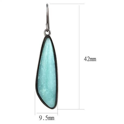 TK3072 - IP Light Black (IP Gun) Stainless Steel Earrings with Semi-Precious Amazon Stone in Emerald LuxuryLifeWay Online Store