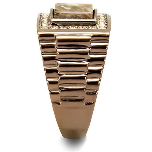 TK3190 - IP Coffee light Stainless Steel Ring with Semi-Precious Rain Flower Stone in Brown LuxuryLifeWay Online Store