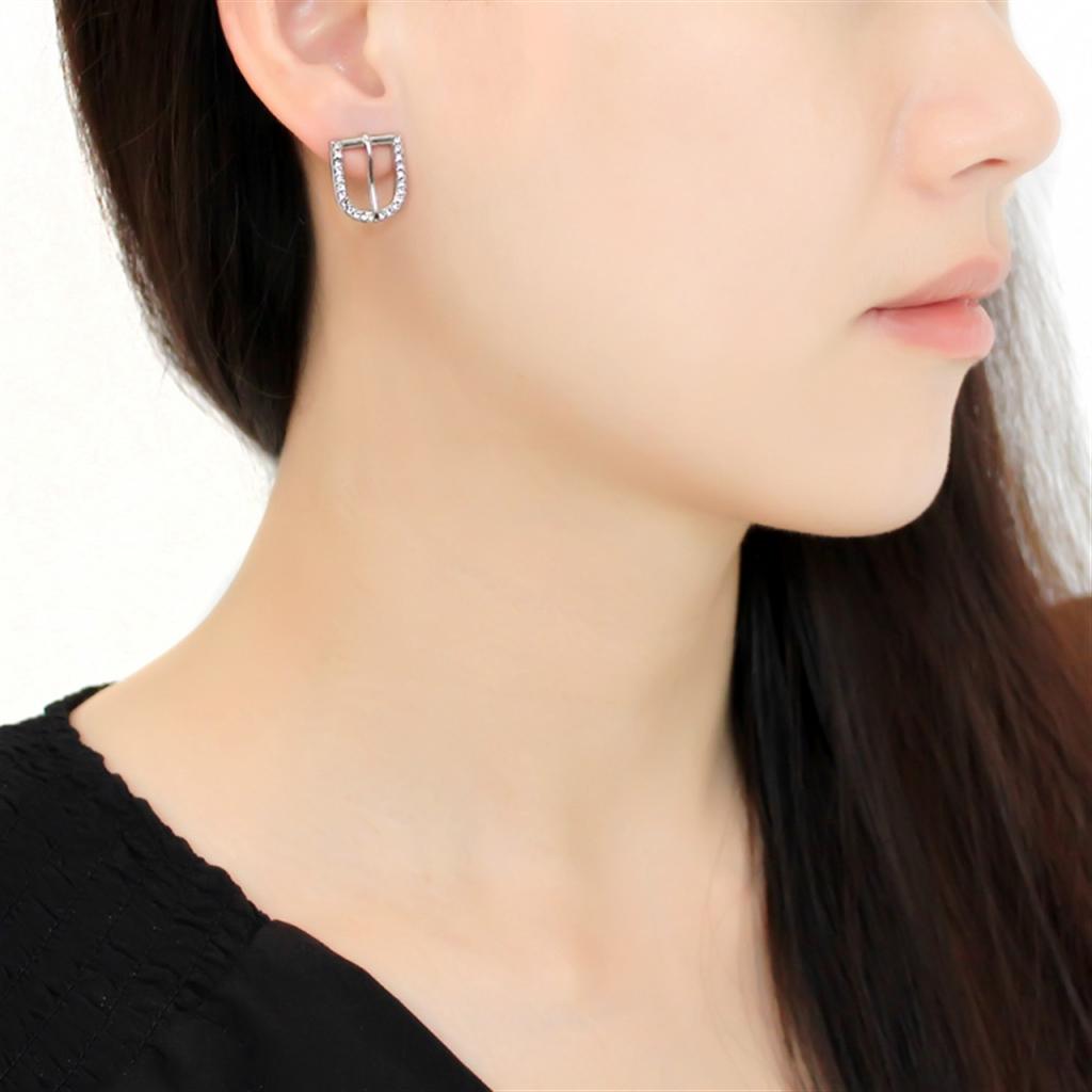 TK3489 - High polished (no plating) Stainless Steel Earrings with Top Grade Crystal in Clear LuxuryLifeWay Online Store
