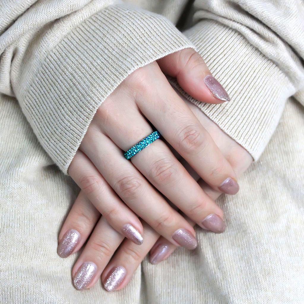 TK3538 - High polished (no plating) Stainless Steel Ring with Top Grade Crystal in Blue Zircon LuxuryLifeWay Online Store