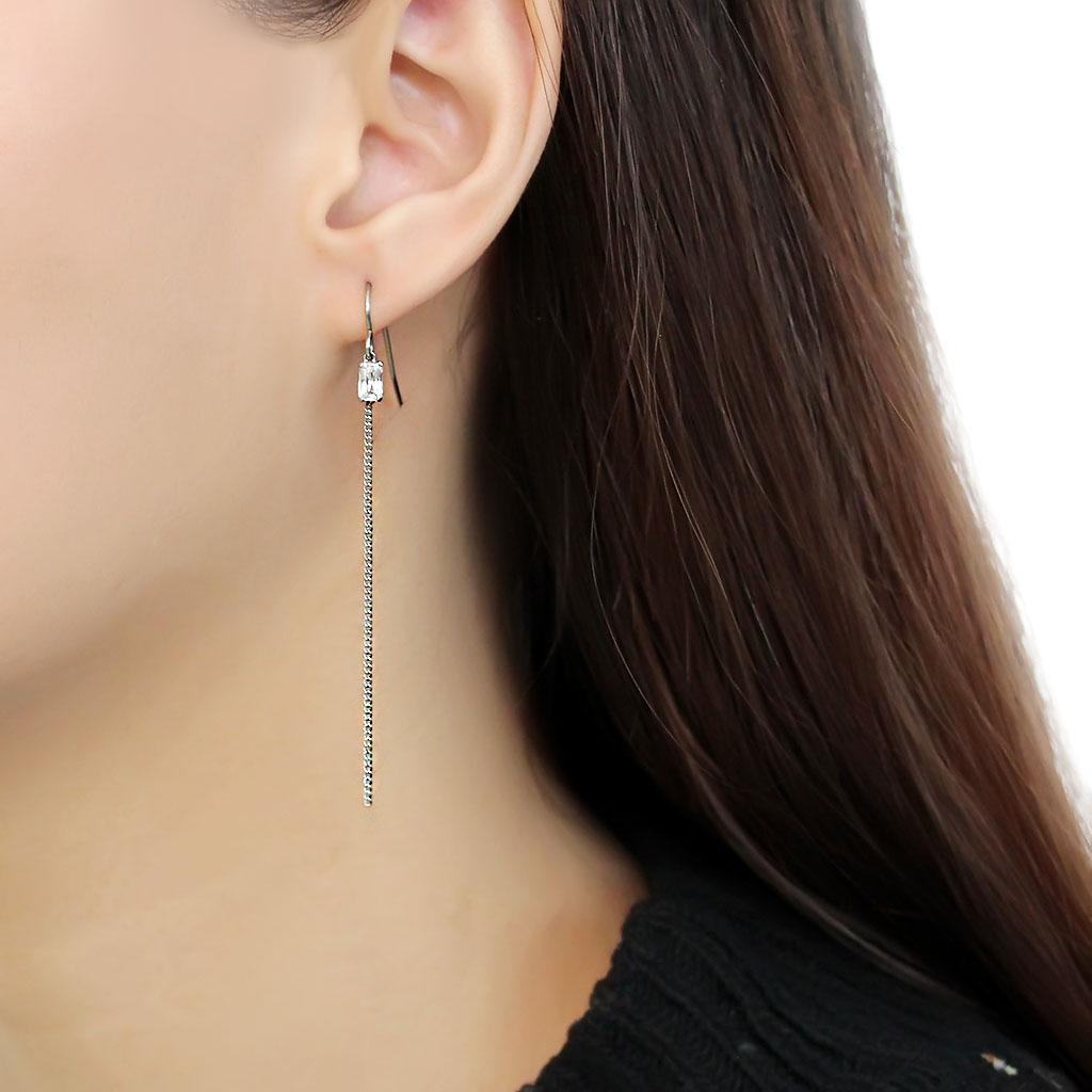 TK3599 - High polished (no plating) Stainless Steel Earrings with AAA Grade CZ in Clear LuxuryLifeWay Online Store
