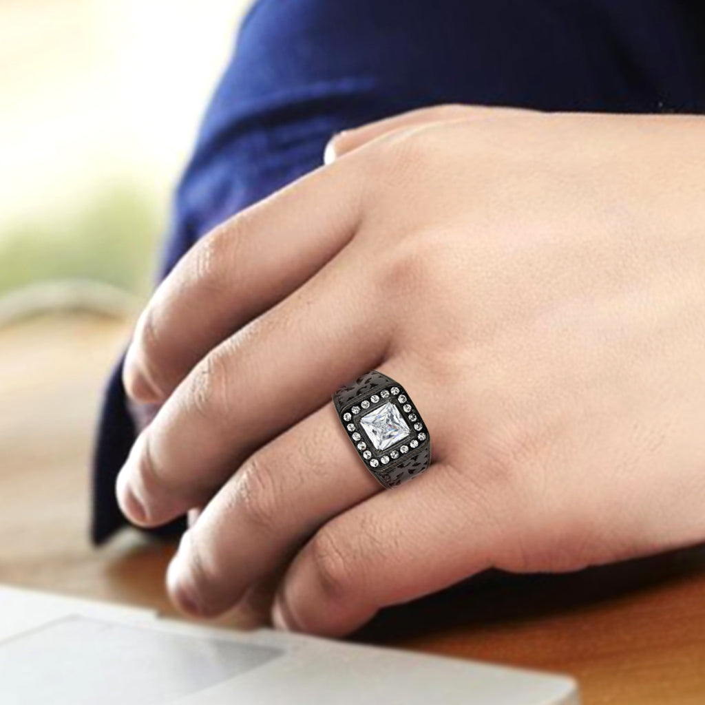 TK3763 - IP Black (Ion Plating) Stainless Steel Ring with AAA Grade CZ in Clear LuxuryLifeWay Online Store