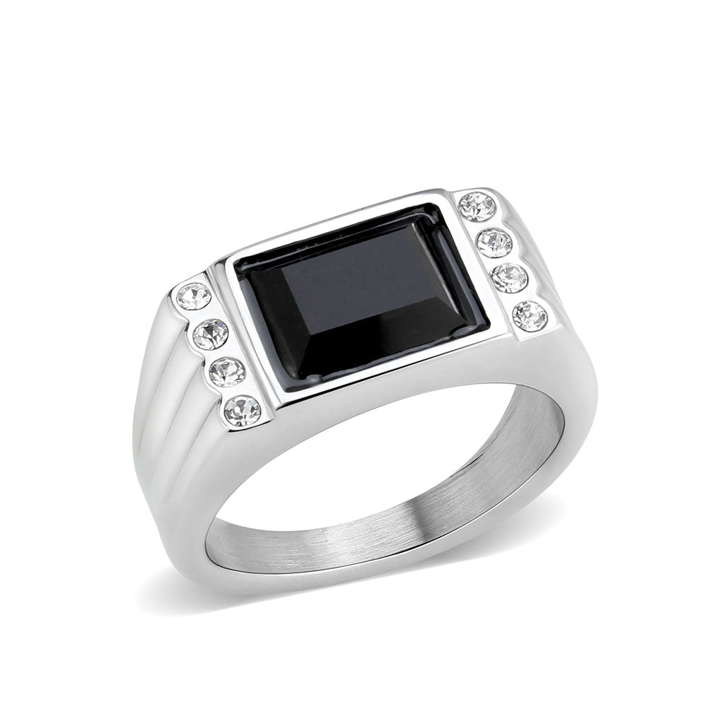 TK3902 - High polished (no plating) Stainless Steel Ring with Synthetic in Jet LuxuryLifeWay Online Store