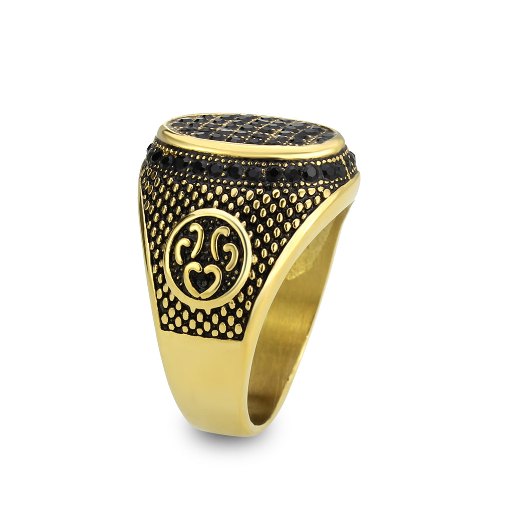 TK3910 - IP Gold(Ion Plating) Stainless Steel Ring with AAA Grade CZ in Jet LuxuryLifeWay Online Store
