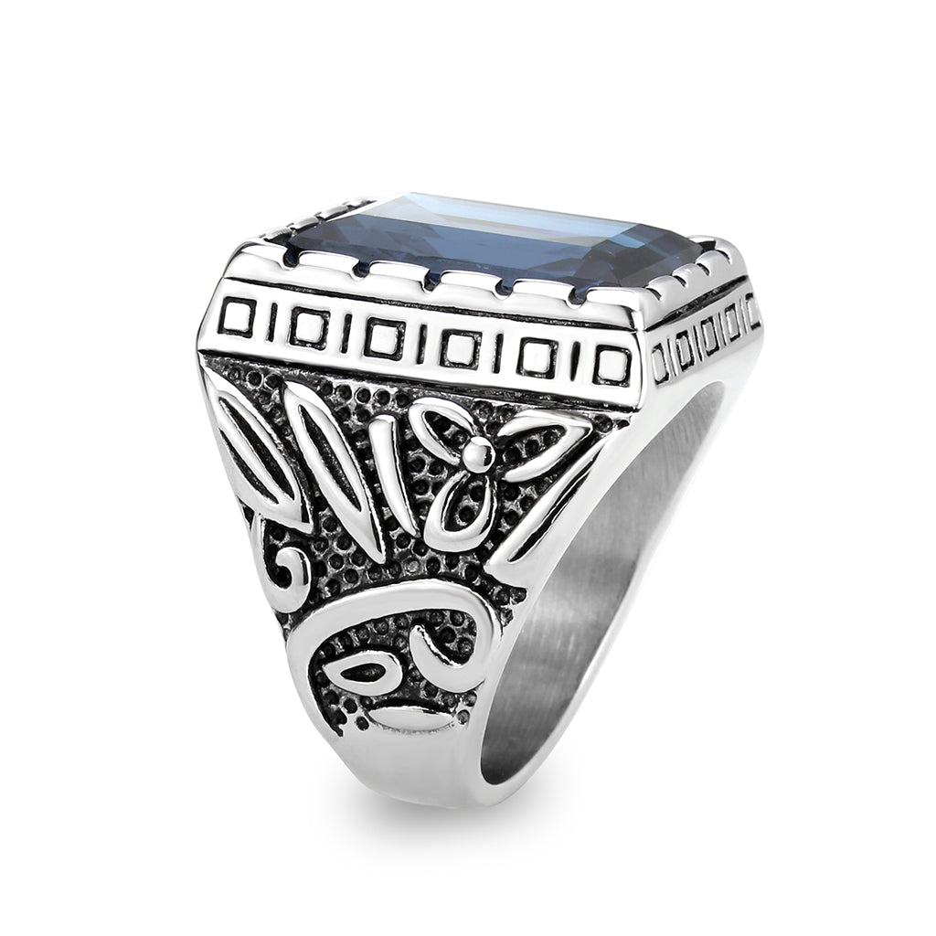 TK3913 - High polished (no plating) Stainless Steel Ring with Top Grade Crystal in Sapphire LuxuryLifeWay Online Store