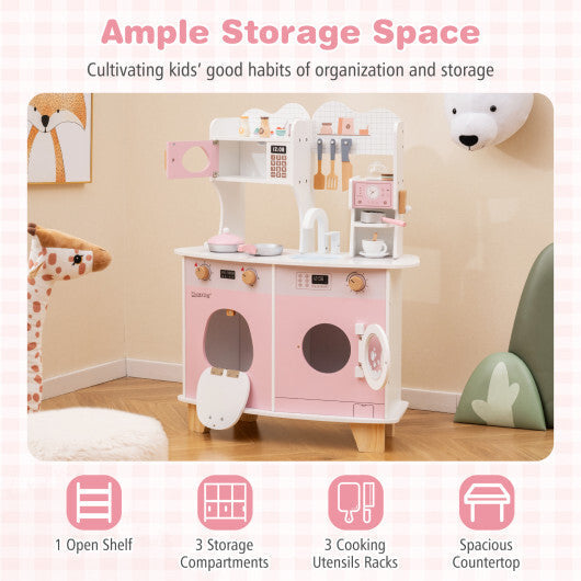 Wooden Kids Kitchen Playset with Coffee Maker for kids-Pink LuxuryLifeWay Online Store