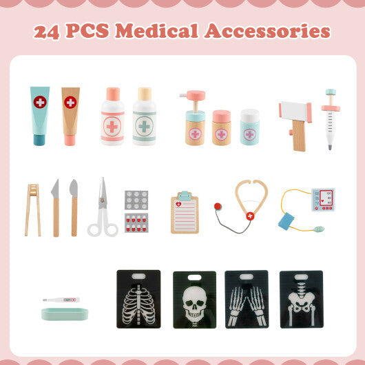 Wooden Doctor Playset with Stethoscope for Toddlers over 3 Years Old-Pink - Color: Pink LuxuryLifeWay Online Store