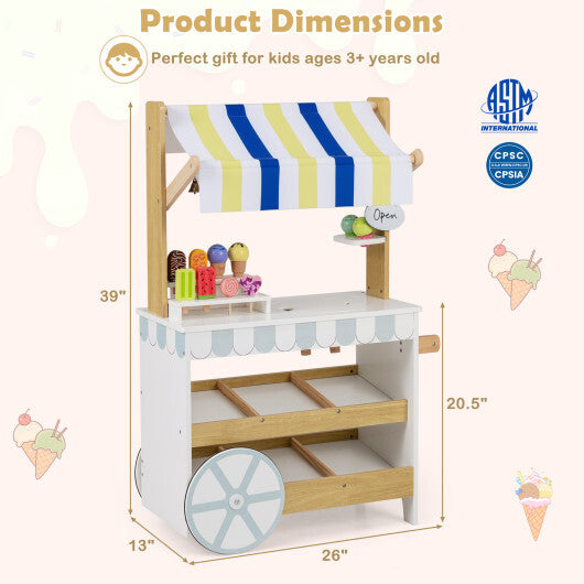 Wooden Ice Cream Cart for Kids 2-in-1 Grocery Store Playset with Display Shelves-White LuxuryLifeWay Online Store