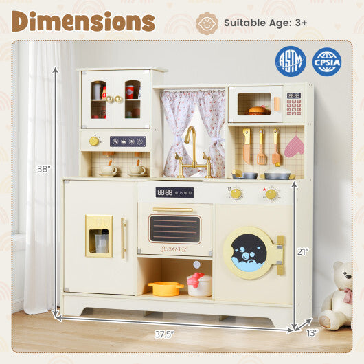 Wooden Toy Kitchen Playset with 14 Accessories for Aged 3+ Years-WH