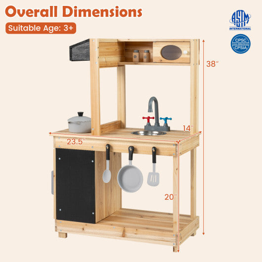 Kids Outdoor Wooden Mud Kitchen with Stoves and Chalkboard-Natural LuxuryLifeWay Online Store