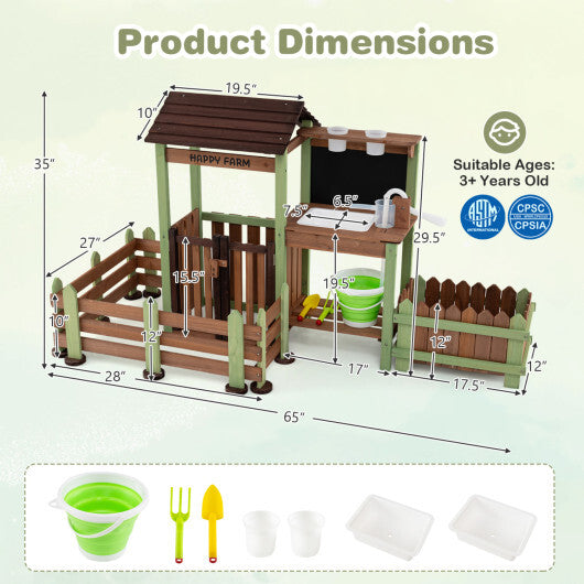Fir Wood Mud Farm Playset with Planter Box Lockable Yard and Faucet for 3+ Kids LuxuryLifeWay Online Store