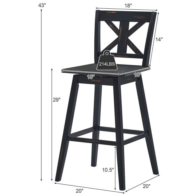 Set of 2 Black Wood 29-in Modern Kitchen Dining Farmhouse Swivel Seat Barstools LuxuryLifeWay Online Store