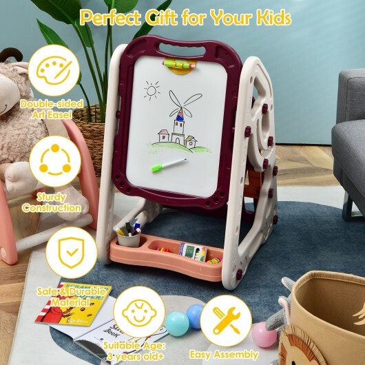 3-in-1 Kids Art Easel Double-Sided Tabletop Easel with Art Accessories-Red - Color: Red LuxuryLifeWay Online Store