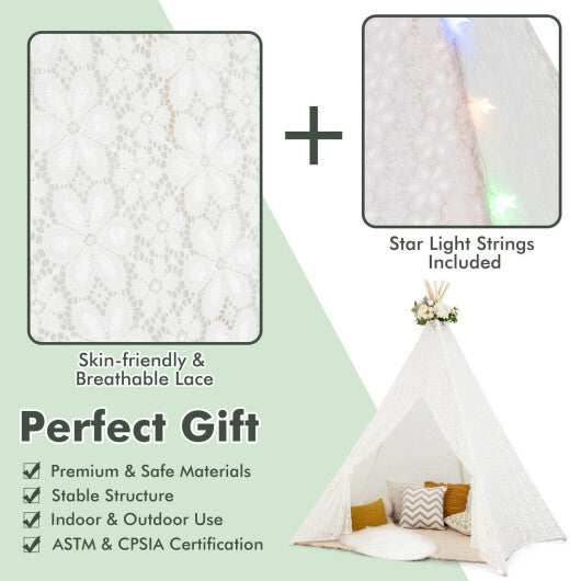 Lace Teepee Tent with Colorful Light Strings for Children LuxuryLifeWay Online Store