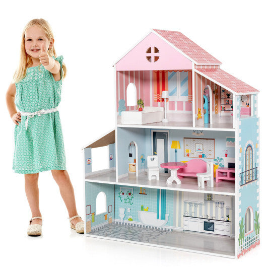 3-Tier Toddler Doll House with Furniture Gift for Age over 3 LuxuryLifeWay Online Store