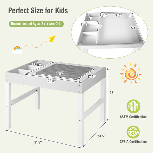 3 in 1 Wooden Kids Table with Storage and Double-Sided Tabletop-White LuxuryLifeWay Online Store