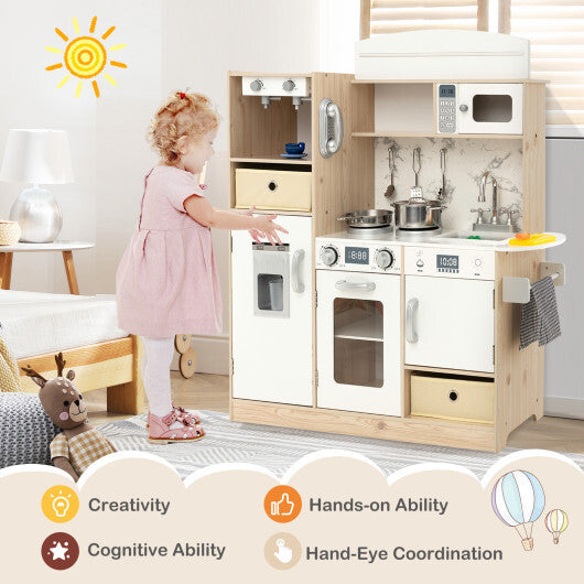Kids Kitchen Playset with Adjustable LED Lights Removable Fabric Bins-White LuxuryLifeWay Online Store