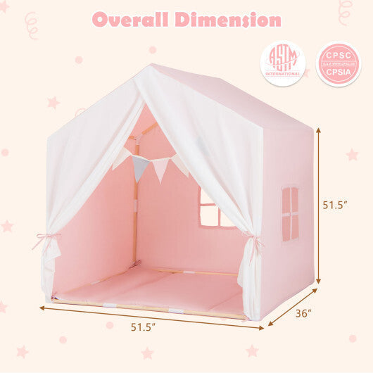 Kid's Play Tent with Washable Cotton Mat and Flag Banner-Orange LuxuryLifeWay Online Store