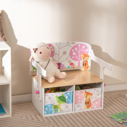 3 in 1 Kids Convertible Activity Bench with 2 Removable Fabric Bins-Gray LuxuryLifeWay Online Store