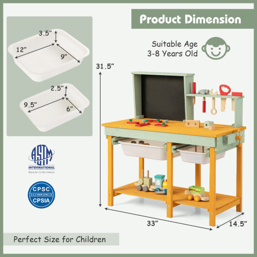 Kids Wooden Toy Workbench with Storage Space and Blackboard LuxuryLifeWay Online Store