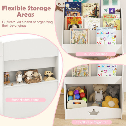 4-Tier Kids Bookshelf with Shelves and Compartment for Toddlers-White LuxuryLifeWay Online Store