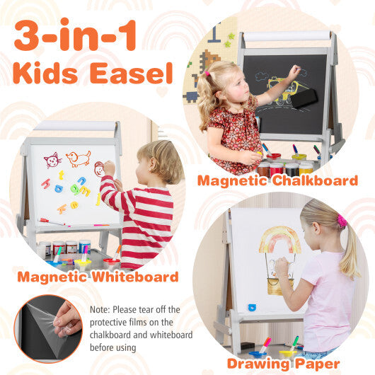 3-in-1 Art Easel for Kids with Magnetic Chalkboard and Whiteboard-Gray LuxuryLifeWay Online Store