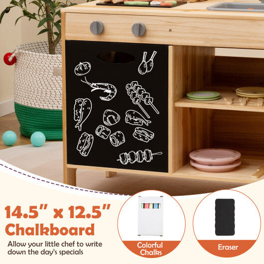 Wooden Barbecue Grill Playset with Chalkboard and Sink and Cabinet-Natural LuxuryLifeWay Online Store