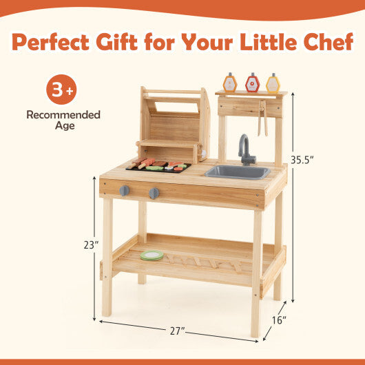 Wooden Barbecue Grill Playset with Play Food and Open Shelves-Natural LuxuryLifeWay Online Store