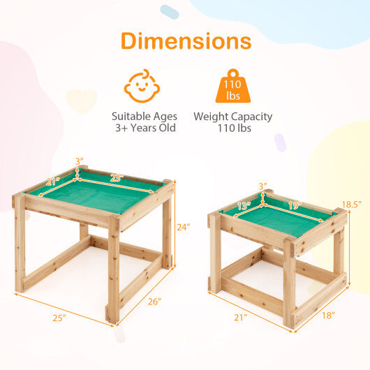 Wooden Sand and Water Tables with Protective Cover for Kids-Natural