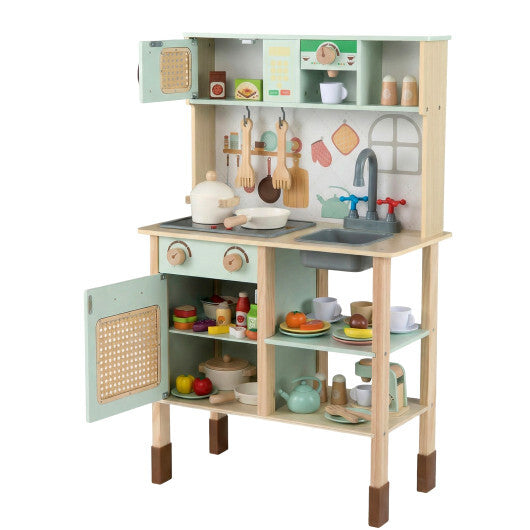 Wooden Play Kitchen for Kids with Lights and Sounds Retro Style With Accessories-Green LuxuryLifeWay Online Store