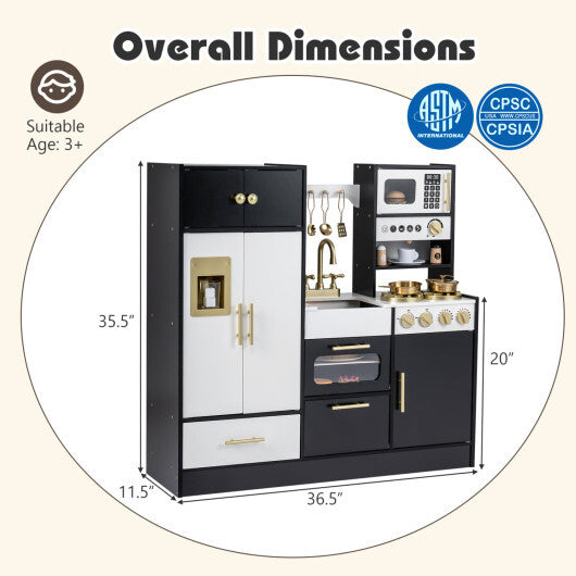 Kids Play Kitchen with Realistic Lights Sounds-Black LuxuryLifeWay Online Store
