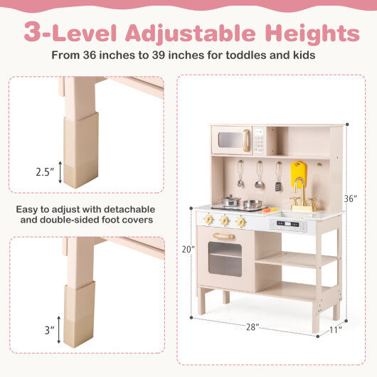 Play Kitchen Height Adjustable with Microwave and Lights and Sounds-Pink LuxuryLifeWay Online Store