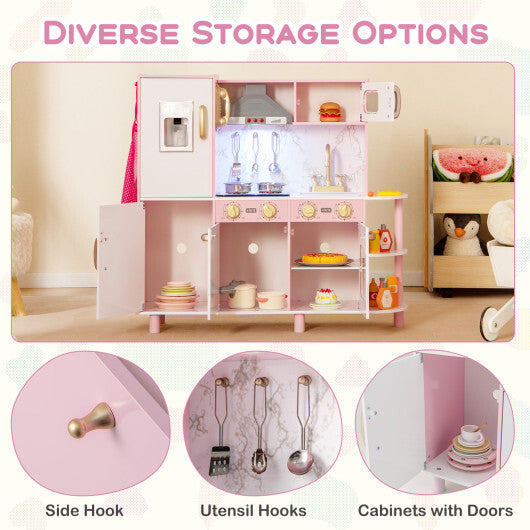 Wooden Kitchen Playset with Ice Maker and Sounds for Ages 3+-Pink LuxuryLifeWay Online Store