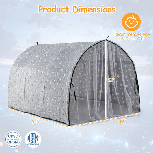 Kids Dream Bed Tent Twin Bunk Bed with Glow in the Dark Stars and Lights-Gray LuxuryLifeWay Online Store