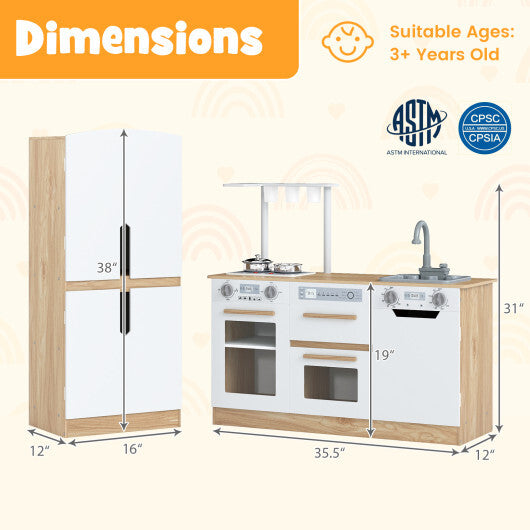 Wooden 2 Piece Kids Kitchen Playset with Fridge and Running Water-Gray LuxuryLifeWay Online Store