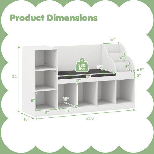 Kids Bookcase with Reading Nook 3-in-1 Standing Toy Organizer-White LuxuryLifeWay Online Store
