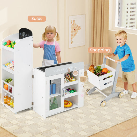 Kids Grocery Store Playset Convertible Wooden Play Store with Shopping Cart-White LuxuryLifeWay Online Store