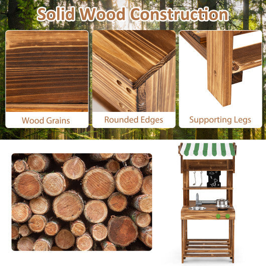 Double-Sided Mud Kitchen with Canopy and Chalkboard for 3+ Years Old-Natural LuxuryLifeWay Online Store