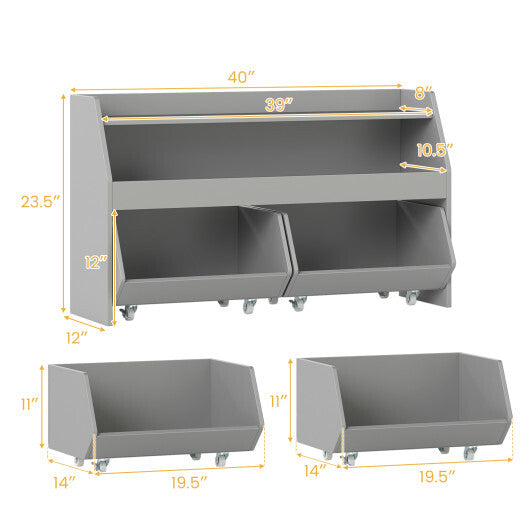 Kids Toy Storage Organizer Wooden Bookcase with 2 Movable Drawers-White LuxuryLifeWay Online Store