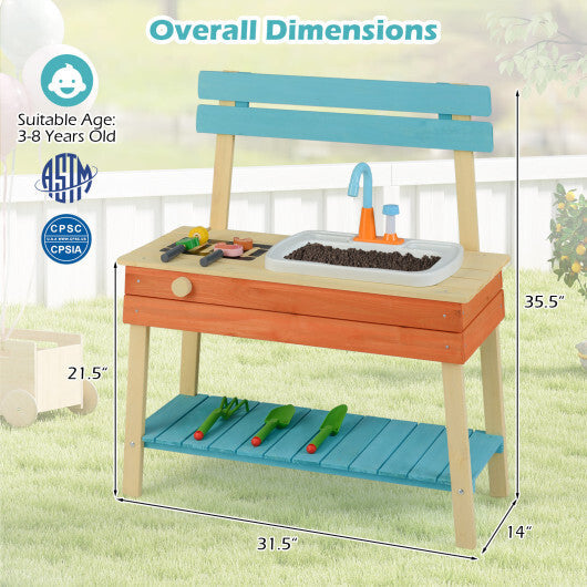 Kids Play Kitchen Set Wooden Kitchen Playset Chef Pretend Mud Kitchen-Blue LuxuryLifeWay Online Store