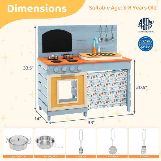 Wooden Toy Kitchen Playset with Removable Circulation Faucet and Cooking Accessories-Blue LuxuryLifeWay Online Store